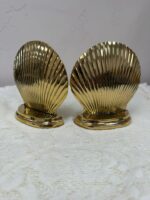 SOLID BRASS VINTAGE SEA SHELL BOOK ENDS x 2