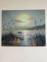 CANVAS WALL ART LIGHTHOUSE WITH SEAGULLS/WATER