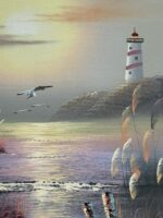 CANVAS WALL ART LIGHTHOUSE WITH SEAGULLS/WATER - Image 2