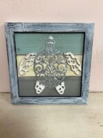 FRAMED BEACH TURTLE PICTURE/SILVER INSET DESIGN WITH WHITE/TIEL/BLUE SEA COLORS
