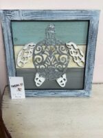 FRAMED BEACH TURTLE PICTURE/SILVER INSET DESIGN WITH WHITE/TIEL/BLUE SEA COLORS - Image 3