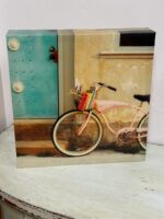 ART WITH BYCYCLE/DOOR - TEAL/PINK/TAN COLORING