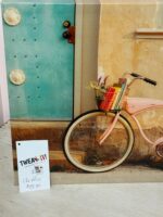 ART WITH BYCYCLE/DOOR - TEAL/PINK/TAN COLORING - Image 3