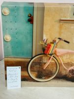 ART WITH BYCYCLE/DOOR - TEAL/PINK/TAN COLORING - Image 4