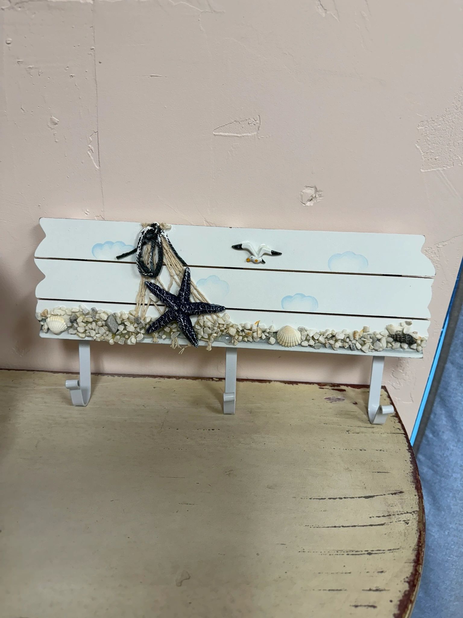 IMG_0992.jpeg Nautical Beach Theme Wood wall rack with 3 hooks - Image 1