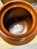 VINTAGE STONEWARE JUG WITH HANDLE - NO COVER OR MARKINGS BROWN/TAN - Image 3