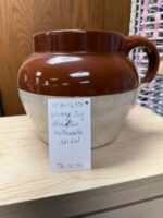 VINTAGE STONEWARE JUG WITH HANDLE - NO COVER OR MARKINGS BROWN/TAN - Image 5