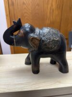 LARGE BROWN "INIDA" ELEPHANT WITH TRUNK UP AND BLANKET DESIGN OVER BACK - Image 3