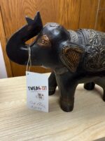 LARGE BROWN "INIDA" ELEPHANT WITH TRUNK UP AND BLANKET DESIGN OVER BACK - Image 5