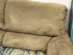KHAKI LOVESEAT WITH BEADED FRONT ARM DESIGN AND CUSTOM CREAM/BLUE/KHAKI SEAT CUSHIONS - Image 4