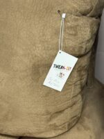 KHAKI LOVESEAT WITH BEADED FRONT ARM DESIGN AND CUSTOM CREAM/BLUE/KHAKI SEAT CUSHIONS - Image 6