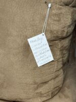 KHAKI LOVESEAT WITH BEADED FRONT ARM DESIGN AND CUSTOM CREAM/BLUE/KHAKI SEAT CUSHIONS - Image 7