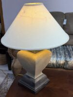 2 LARGE BEAUTIFUL CONCRETE LAMPS WITH SHADES - 1 SHADE COULD USE REPLACEMENT - Image 3