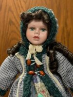 17"H COLLECTORS PORCELAIN DOLL WITH TEDDY BEAR - Image 2