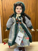 17"H COLLECTORS PORCELAIN DOLL WITH TEDDY BEAR - Image 5