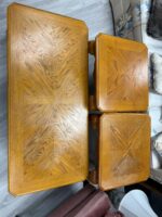 USED 3 PIECE SET - 1 COFFEE TABLE- 2 END TABLES SEASHELL DESIGN ON LEGS