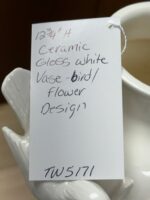 WHITE FLOWER/PLANT TABLE TOP DISPLAY VASE - CERAMIC GLOSS /BIRD/FLOWER DESIGN - Image 5