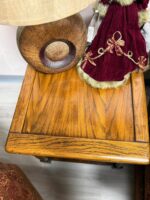 SOLID WOOD COFFEE TABLE AND 2 END TABLES - DARK WOOD WITH DECORATIVE HANDLES - Image 4