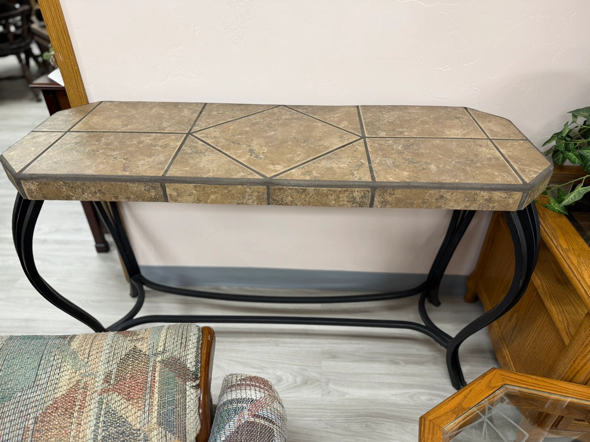 IMG_1701.jpeg BROWN/TAN/BLACK LARGE ENTRY WAY TABLE - PORCELAIN TILE SYTLE TOP - Image 1