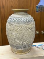 14.5" H HAND CARVED TERRACOTTA URN STYLE VASE - HEAVY