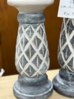 2 PIECE SET OF CERAMIC DIAMOND PATTERN USED - GREY AND WHITE