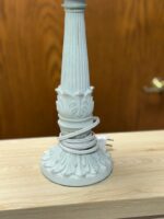 25.5"H BEAUTIFUL CUSTOM VICTORIAN DISTRESSED GREY TABLE LAMP WITH PURPLE BEADED SHADE - Image 2