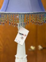 25.5"H BEAUTIFUL CUSTOM VICTORIAN DISTRESSED GREY TABLE LAMP WITH PURPLE BEADED SHADE - Image 3