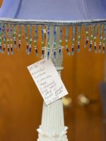 25.5"H BEAUTIFUL CUSTOM VICTORIAN DISTRESSED GREY TABLE LAMP WITH PURPLE BEADED SHADE - Image 4