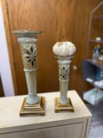 SET OF 2 VOTIVES; ONE FOR CANDLE, ONE WITH PUMPKIN - USED