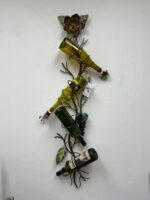 46"H IRON GRAPEVINE WINE BOTTLE WALL HOLDER - 4 BOTTLES W/2 FEMALE CORK STOPS
