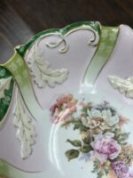 10" ROUND ANTIQUE GERMAN PORCELAIN SERVING BOWL - FLOWERS HYDRANGAS/ROSES INLAID WITH GOLD TRIM - Image 2