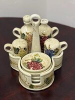 TABLETOPS UNLIMITED CERAMIC CONDIMENT SET - 9 PIECES - REPAIRED HANDLE