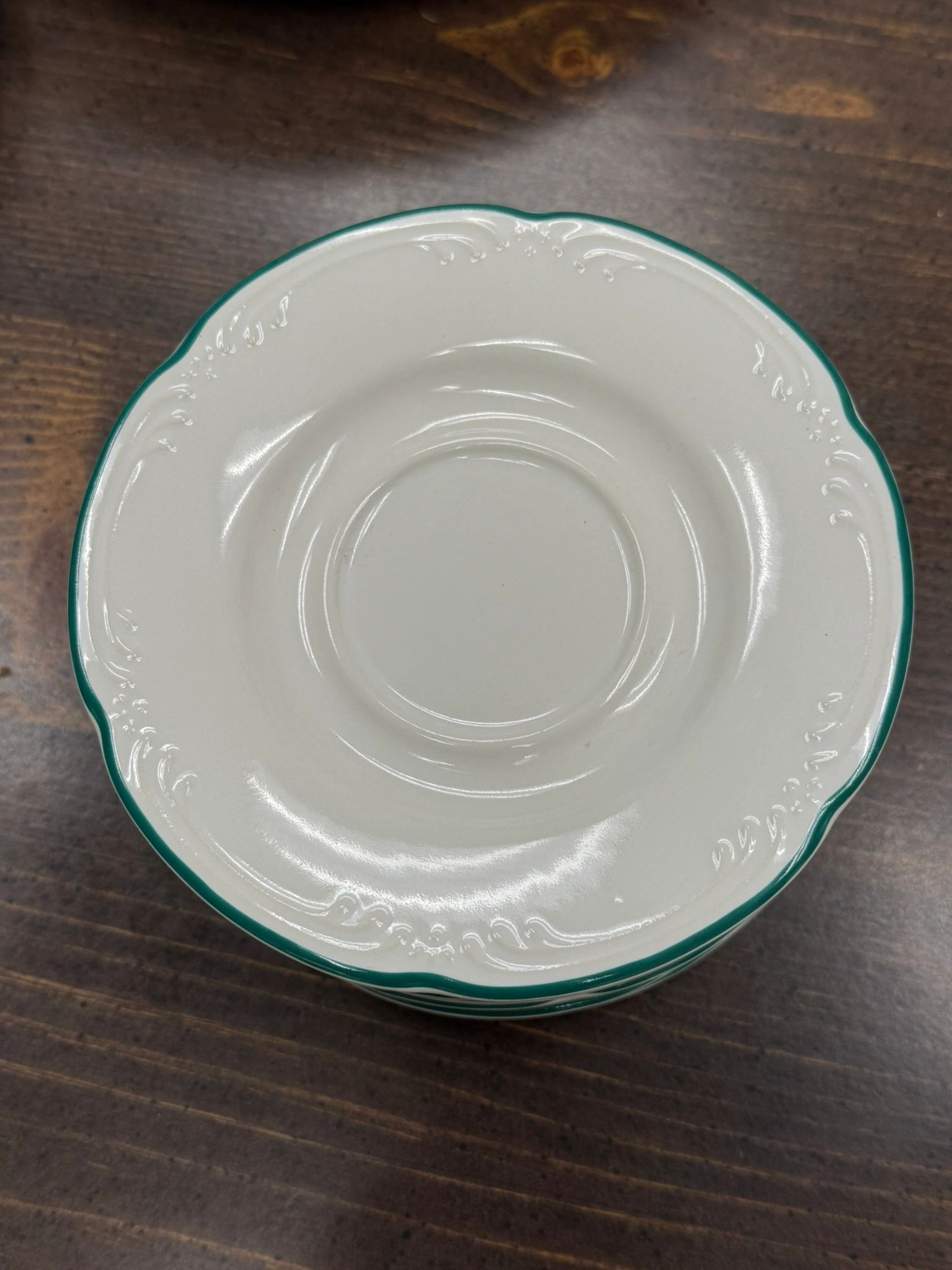 IMG_2492.jpeg PFALTZGRAFF WINTERBERRY SAUCERS WHITE W/GREEN TRIM - SET OF 8 - Image 1