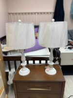 SET OF 2 - SAFAVEIH WHITE CANDLESTICK TABLE LAMPS