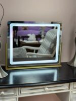 LUXFURNI Vanity Desk with Lighted Mirror, Makeup Vanity Table Set