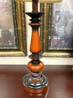 BEAUTIFUL WOOD TONED SMALL LAMP WITH TAN SHADE - 25.5" H - Image 2