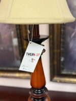 BEAUTIFUL WOOD TONED SMALL LAMP WITH TAN SHADE - 25.5" H - Image 4