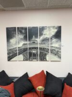 60"x 39.5" 5 piece black and white eiffel tower pic