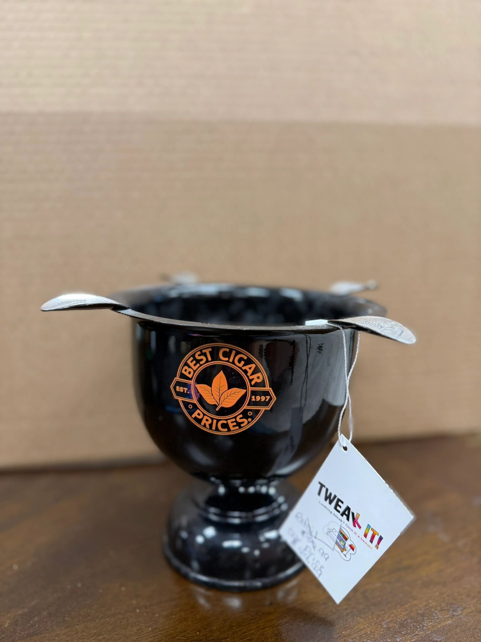 IMG_2977.jpeg 6 3/4" X 9 5/8" BCP RARE SELECT CIGAR ASHTRAY BLACK & SILVER WITH ORANGE LETTERING - used/worn - Image 1