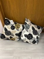 SET OF 2 18" SQUARE PILLOWS - BLACK ROSES WITH SOME GOLD AND GREEN