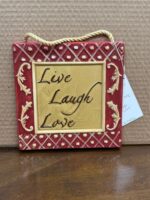 8" SQUARED RED & YELLOW CERAMIC HANGING TILE "LIVE, LAUGH, LOVE" - Image 3