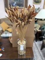 CLEAR VASE 12"H X 9" W WITH DRIED CORKS AND DRIED BANANNA LEAVES