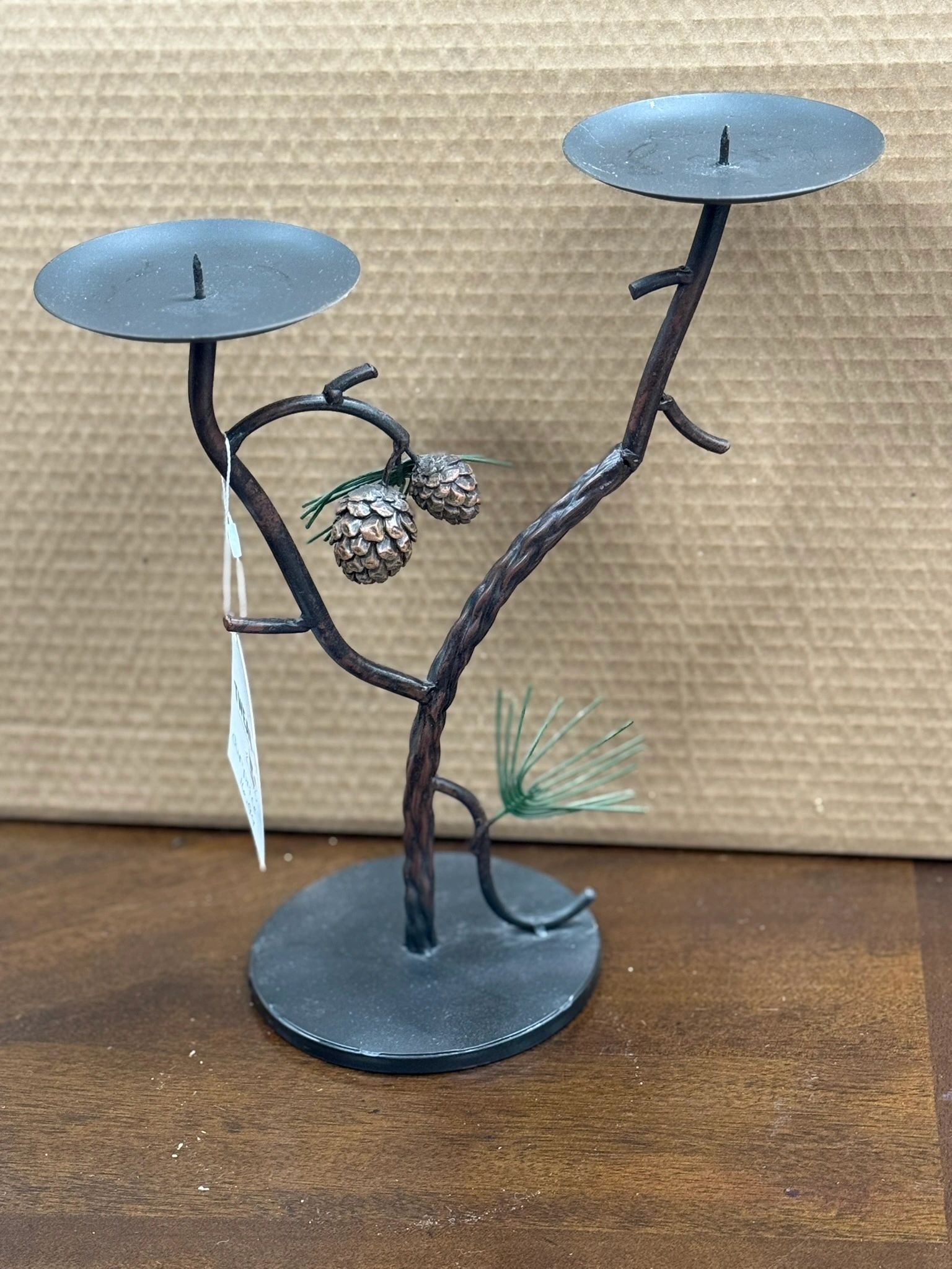 IMG_3464.jpeg WROUGH IRON CANDLE HOLDER WITH PINE CONE DESIGN 12.5" H - Image 1