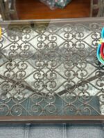 VERY HEAVY CAST IRON SCROLL WORK GLASS TOP COFFEE TABLE - Image 2