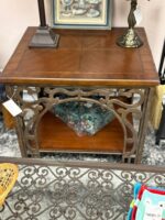 WOOD AND METAL END TABLE WITH BOTTOM SHELF
