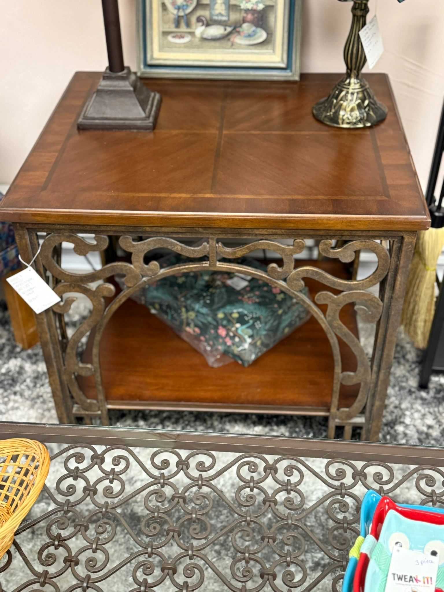 IMG_3515.jpeg WOOD AND METAL END TABLE WITH BOTTOM SHELF - Image 1