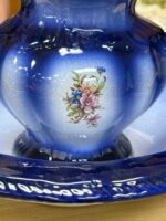 IRONSTONE COBALT BLUE VINTAGE WASH BASIN BLUE/WHITE WITH FLOWER PRINT - 6.5" H X 9"W - Image 2
