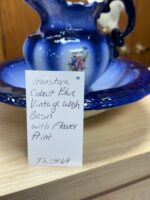 IRONSTONE COBALT BLUE VINTAGE WASH BASIN BLUE/WHITE WITH FLOWER PRINT - 6.5" H X 9"W - Image 4