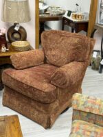 VINTAGE PAISLEY BURGANDY/GOLD LEAF PATTERN SWIVEL/GLIDER EXTREMELY COMFORTABLE CHAIR SET OF 2