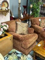 VINTAGE PAISLEY BURGANDY/GOLD LEAF PATTERN SWIVEL/GLIDER EXTREMELY COMFORTABLE CHAIR SET OF 2 - Image 3